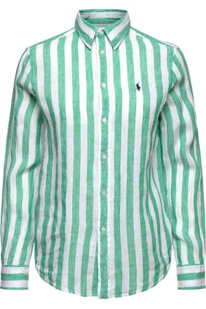 Ralph Lauren Classic Fit Striped Linen Shirt Tops Shirts Linen Shirts Green