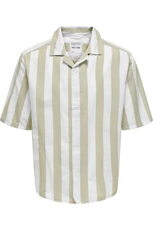 Only & Sons Onstes Rlx Ctn Slub Stripe Ss Shirt Noos Tops Shirts Short-sleeved Green