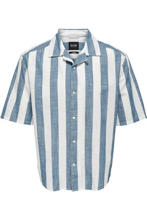 Only & Sons Onstes Rlx Ctn Slub Stripe Ss Shirt Noos Tops Shirts Short-sleeved Blue