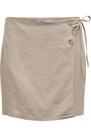 ONLY Onlcaro Mw Wrap Linen Bl Skirt Cc Pnt Skirts Short Skirts Beige