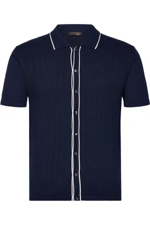 Oscar Jacobson Barker Knitted Shirt Designers Shirts Short-sleeved Shirts Navy