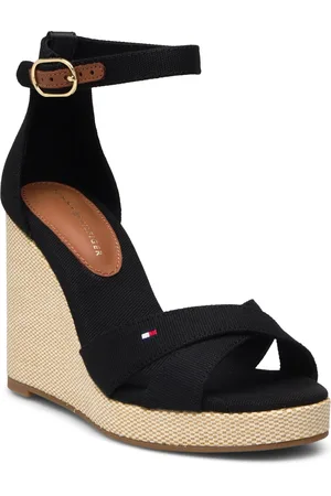 Tommy Hilfiger Flag High Wedge Espad Crisscross Sandal Med Hæl Espadrilles Black