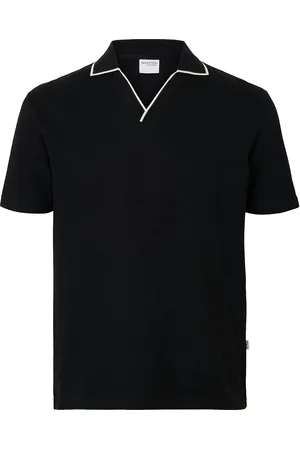 SELECTED Slhsangev Split Neck Ss Polo Tops Polos Short-sleeved Black