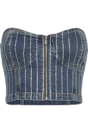 ABrand Academia Bustier Petra Diamante Mid Vintage Indigo Tops Crop Tops Sleeveless Crop Tops Blue