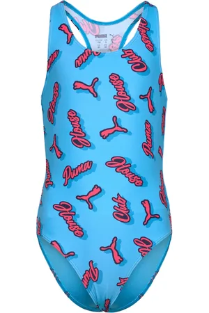 PUMA Girls Printed Swimsuit 1P Badedrakt Badetøy Blue