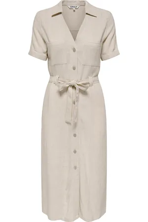 ONLY Onlsiesta Ss Lin Bl Shirt Dress Pnt Noos Knelang Kjole Beige