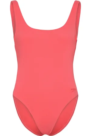 Speedo Womens Textured Deep U-Back Sport Swimsuits Red