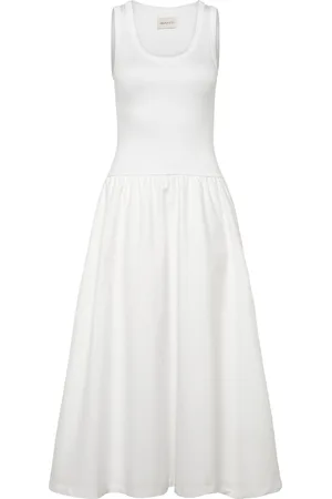 GANT Jersey Woven Midi Dress Knelang Kjole White