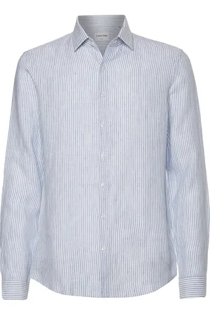 Calvin Klein Linen Stripe Slim Shirt Tops Shirts Casual Blue