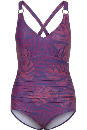 Speedo Womens Shaping Printed V Neck 1 Piece Sport Sport Clothing Sport Swimwear Sport Swimsuits Purple