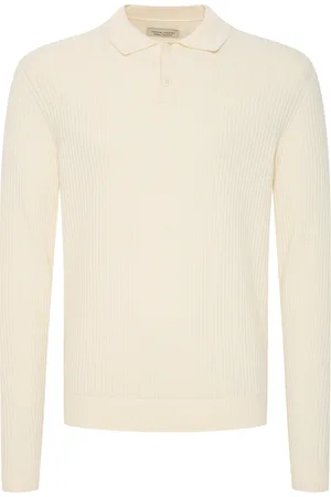 Casual Friday Cfnolan Ls Ribbed Polo Knit Tops Knitwear Long Sleeve Knitted Polos Cream
