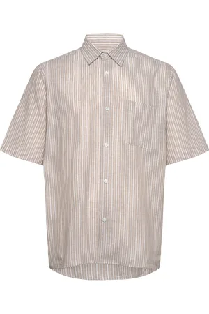 Mads Norgaard Cotton Linen Victor Stripe Shirt Ss Tops Shirts Short-sleeved Shirts Grey