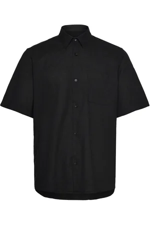 Mads Norgaard Cotton Linen Victor Shirt Ss Tops Shirts Short-sleeved Shirts Black