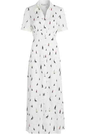Tommy Hilfiger Fluid Vis Boat S/S Shirt Dress Maxikjole Festkjole White