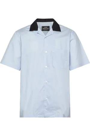 Mads Norgaard Organic Cotton Poplin Kenji Shirt Ss Tops Shirts Short-sleeved Shirts Blue
