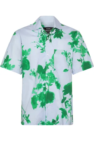 Mads Norgaard Organic Cotton Poplin Kenji Aop Shirt Ss Tops Shirts Short-sleeved Shirts Blue