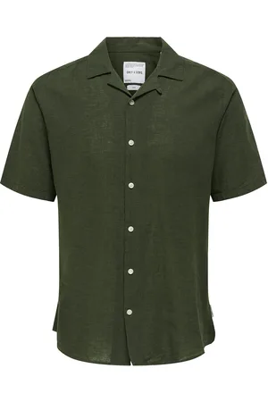 Only & Sons Onscaiden Life Ss Solid Resort Linennoos Tops Shirts Short-sleeved Khaki Green