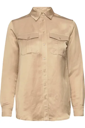 Ralph Lauren Satin Shantung Shirt Tops Shirts Long-sleeved Beige