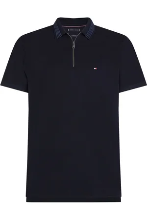 Tommy Hilfiger Mercerised Pique Zip Reg Polo Tops Polos Short-sleeved Navy