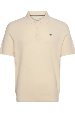 GANT Micro Textured Cotton Ss Polo Designers Polos Short-sleeved Cream