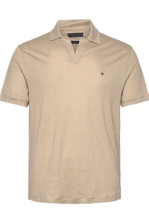 Tommy Hilfiger Pure Linen Reg Polo Tops Polos Short-sleeved Cream