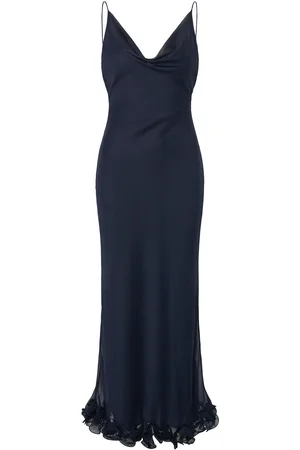 ROTATE Chiffon Ruffle Slip Dress Maxikjole Festkjole Navy