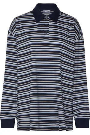 Weekday Striped Over D Polo Shirt Tops T-shirts & Tops Long-sleeved Navy