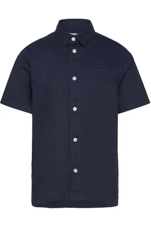 GANT Cotton Linen Ss Shirt Tops Shirts Short-sleeved Shirts Navy