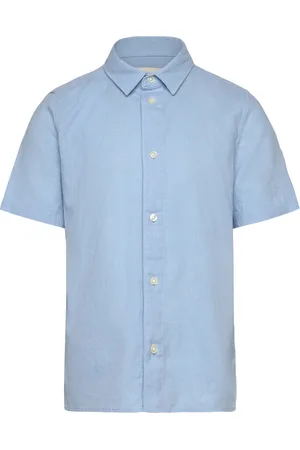 GANT Cotton Linen Ss Shirt Tops Shirts Short-sleeved Shirts Blue