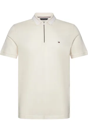 Tommy Hilfiger Mercerised Pique Zip Reg Polo Tops Polos Short-sleeved Cream