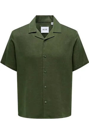 Only & Sons Onskari Resort Ss Shirt Visc Lin 0075 Cs Tops Shirts Short-sleeved Shirts Green