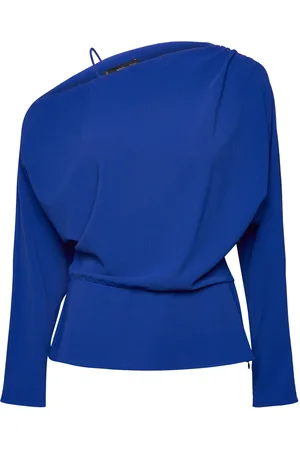 MANGO Asymmetrical Gathered Blouse Tops Blouses Long-sleeved Navy