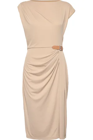 Ralph Lauren Buckle-Trim Jersey Boatneck Dress Dresses Evening Dresses Beige