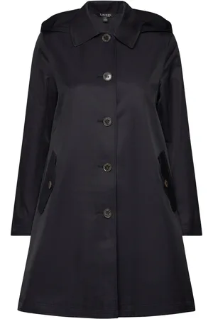 Ralph Lauren Hooded Cotton-Blend Balmacaan Coat Tynn Kåpe Black