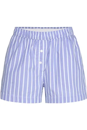 Monki Relaxed Cotton Boxer Shorts Bottoms Shorts Casual Shorts Blue