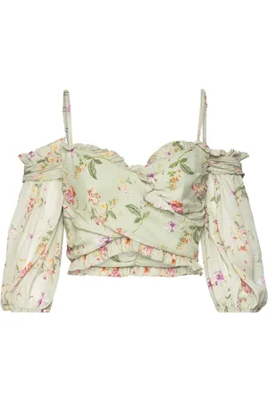 By Malina Tessa Top Tops Crop Tops Long-sleeved Crop Tops Green