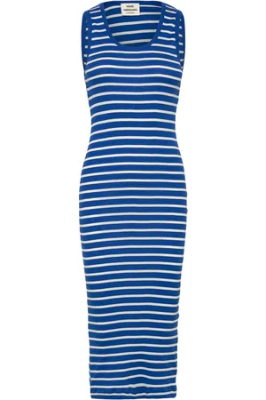 Mads Norgaard 2X2 Cotton Stripe Ama Dress Knelang Kjole Blue