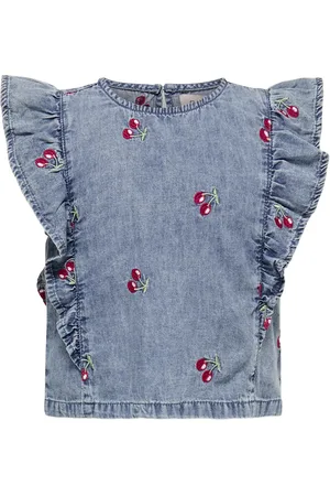 ONLY Kmgdandy Frill Cherry Top Dnm Tops Blouses & Tunics Blue