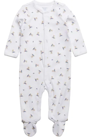 Ralph Lauren Interlock-Bear Coveral-Op-Cva Langermet Bodysuit White