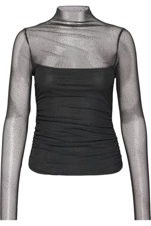 MANGO Sparkly Mesh T-Shirt Tops T-shirts & Tops Long-sleeved Black