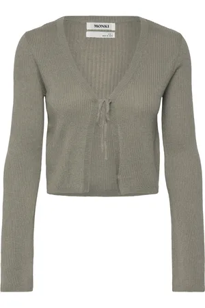 Monki Ribbed Tie-Front Cardigan Tops Knitwear Cardigans Khaki Green