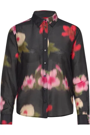 GANT Reg Floral Ctn Silk Shirt Tops Shirts Long-sleeved Black