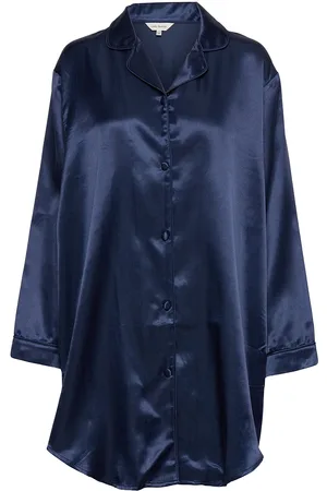 Lady Avenue Satin Long Sleeve Nightshirt Nattkjole Blue