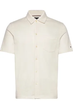 Tommy Hilfiger Open Knit Full Placket Reg Polo Tops Knitwear Short Sleeve Knitted Polos Cream