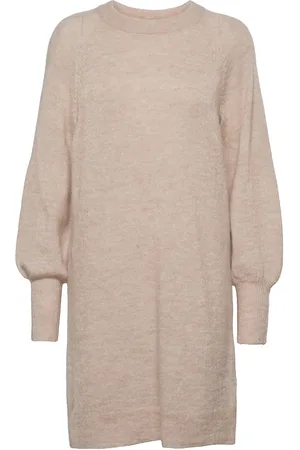 SELECTED Slflulu Ls Knit Dress O-Neck Beige