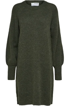 SELECTED Slflulu Ls Knit Dress O-Neck Khaki