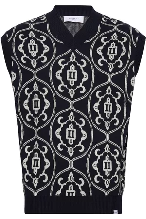 Les Deux Herre Strikket vest - Ornament Intarsia Slipover Navy