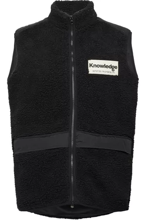 Knowledge Cotton Apparal Herre Vester - Teddy Fleece Hood Vest With Rib Sto Black