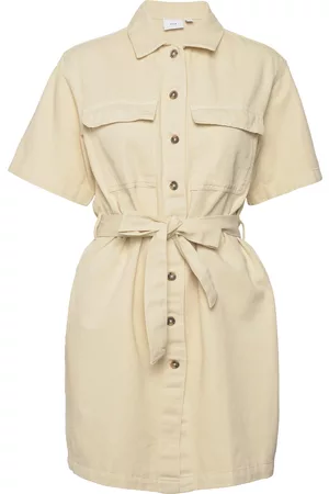 VILA Dame Korte kjoler - Vitilo S/S Belt Dress Beige