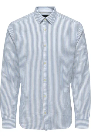Only & Sons Onscaiden Ls Stripe Linen Shirt 6601Noos Blue